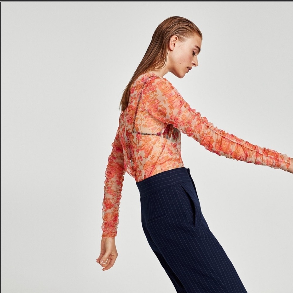 🌟Zara Mesh Tulle Sheer Floral Top🌟